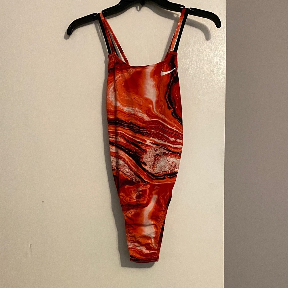 Nike Hydrostrong Vibrant Red and Black Swirl Spiderback Swimsuit